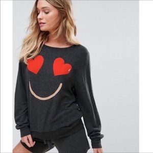 WILDFOX Essential Smiling Hearts Emoji Pullover Grey Sweatshirt